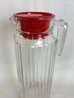 Vintage Pasabahce Square Ribbed Glass Refrigerator Pitcher w/ Red Lid 9.5”H — photo 2