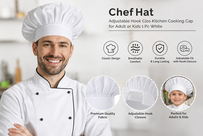 Chef Hat Adjustable Hook Clos Kitchen Cooking Cap for Adult or Kids 1 Pc White