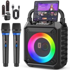 JYX Karaoke Machine with Two Wireless Microphones, Portable 30 Watt, black