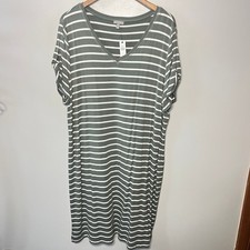 Talbots Dress NWT Green White Striped Knit Travel Vacation Comfy Casual Beach 2X