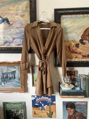Western Chic Wrap Blouse Tie Waist Long Sleeve  Mini Teared Dress Size Small