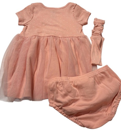 Carters Easter Dress 3pc Peach 6-9 Months Layered Bunny Pocket Pleated - Picture 2 of 8