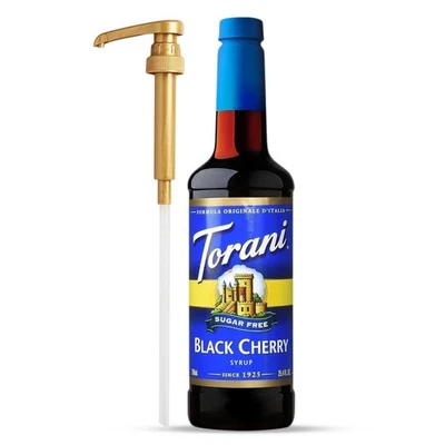 Torani Sugar Free Syrup, Black Cherry, Zero Calorie, Pump Included, 25.4 Fl Oz
