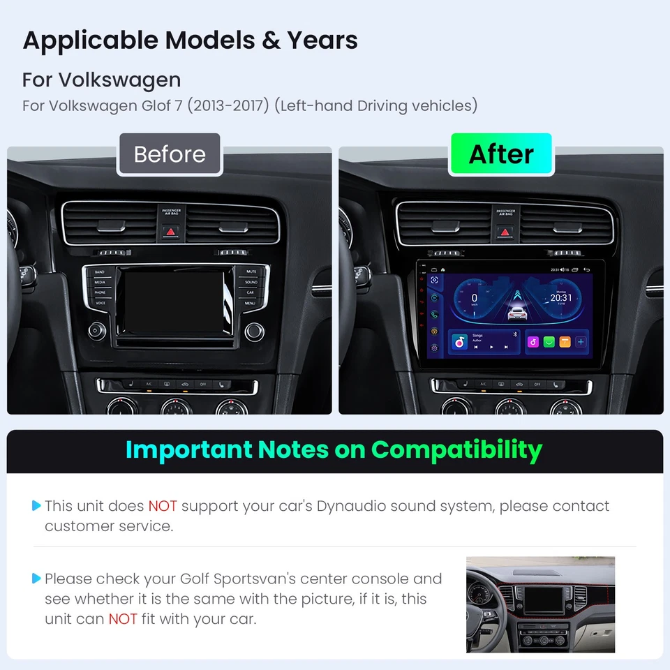 10.1" Android 14 Autoradio Für VW Golf 7 2013-2017 64GB CarPlay GPS IPS CANbus - Bild 4 von 4