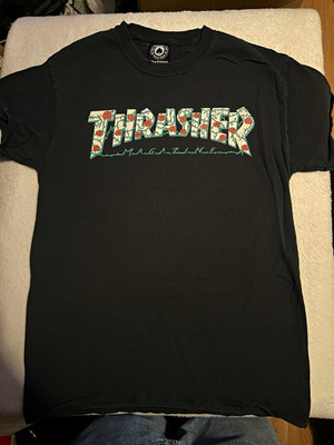 Thrasher Men's Black Cotton Graphic Logo Crew Neck Short Sleeve T-Shirt S