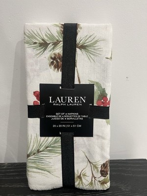 Ralph Lauren Creme Weihnachten Tannenzapfen Beeren Servietten x4