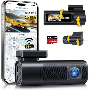 GKU D900 4K+2.5K Dash Cam Dual IMX335 STARVIS GPS WiFi Night Vision 64GB 2025