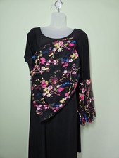 Mod X Women's 1X Black Floral Mesh Overlay Dress Bell Sleeve Plus Size Cocktail