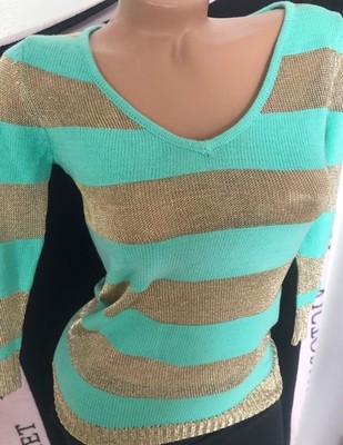 2b Bebe Gold Metallic Striped Sweater Top XS NWT