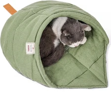 Cat Sleeping Bag,Linen Fabric Cat Bed Cave Leaf Nest Pet Cuddle Zone