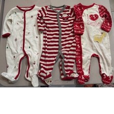3 Christmas 1 Pc Pajamas 3 mths Santa 1st Christmas Footed Long Sleeve Red White