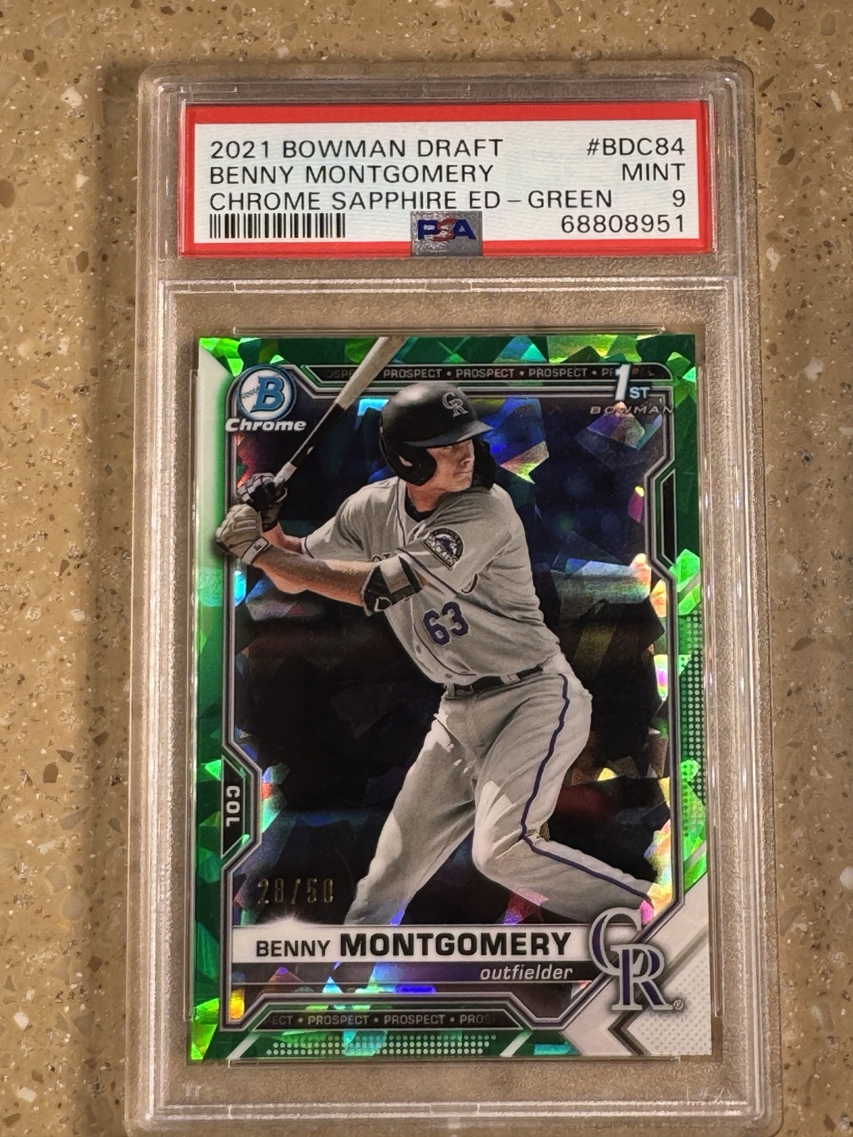 BENNY MONTGOMERY 2021 Bowman Draft Chrome Sapphire Green Refractor /50 PSA 9