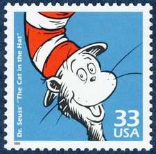 10 estampillas postales Dr Seuss CAT IN THE HAT 33c sin usar como nuevas casi nuevas 10 estampillas