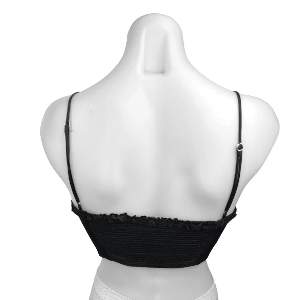 Camiseta sin mangas corta Zara negra seda satinada volantes botones encaje corsé cami camisola talla S Foto 2 de 4