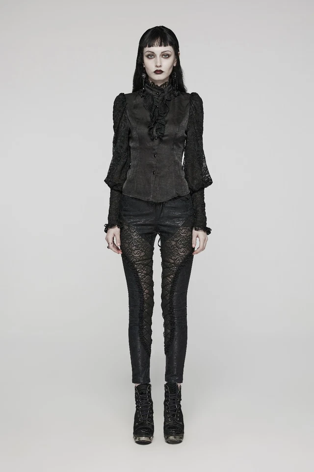 Blusa Top Ajustada Punk Rave Manga Larga Gótica Victoriana Steampunk Estilo Vampiro Foto 2 de 4