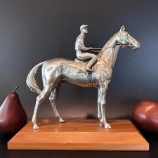 Weidlich Bros ~ Silver Plated Figurine on Plinth ~ Jockey on Racehorse ~ ca 1950
