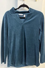#808 Denim & Co. Velour Petite Notch Neck Long Sleeve Tunic Size XSP