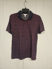 Calvin Klein Men's Medium Red Blue Striped Polo Shirt Short Sleeve Body Fit