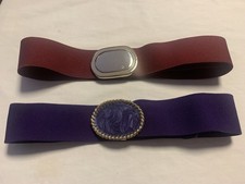 2 Vintage 1980s Motion East Womens Stretch Belts-Purple Swirl Buckle Gold Tone