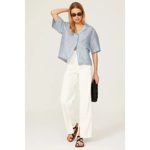 SANDRO Livia Bandana-print Linen Blend Button Down Camp Shirt 4