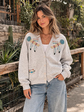 Vtg Oversized 90s Southwest Cardigan Sweatshirt 46" Chest Dreamcatcher Tribal