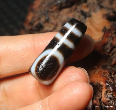 Energy Tibetan old Agate Unique Shape Heaven&Earth dZi Bead Pendant Amulet ZZY46