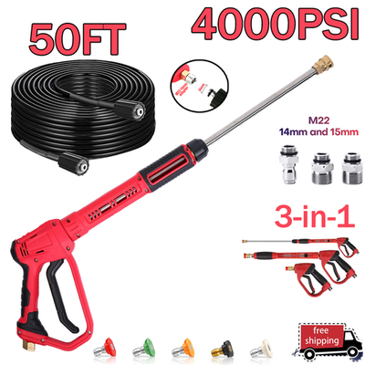 #ad High Pressure 4000PSI Car Power Washer Gun Spray Wand Lance Nozzle 50Ft Hose Kit $23.98