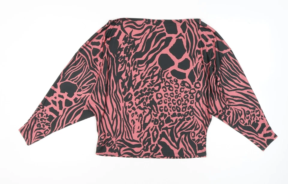 Lipsy Women’s Pink Animal Print Cropped Blouse UK 2 Boat Neck - Image 3 of 4
