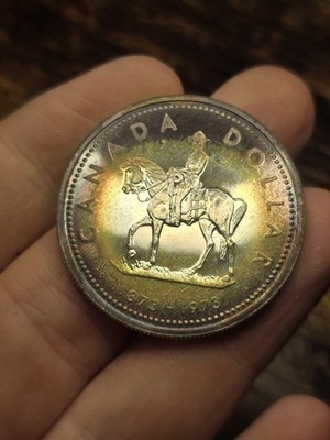 BU 1973 Canada Mountie Silver Dollar Rainbow Gold Toned Coin RCMP Uncirculated 