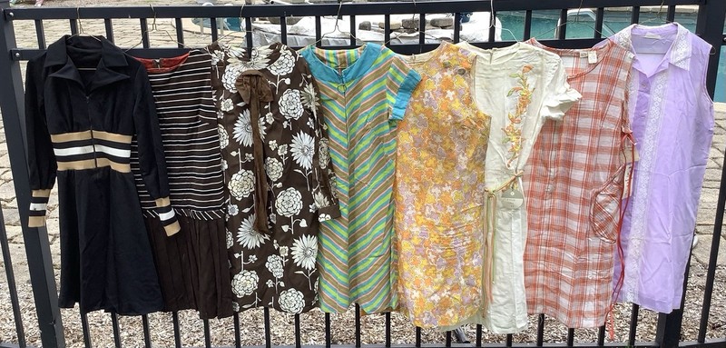 Vintage 1960s 1970s Women's Clothing Lot 8 Pc Mod Boho Retro Dresses Housecoat
