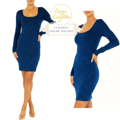 SNAKE DRESS Wolford XS blue black Kleid mit Schlangen Design Langarm Etuikleid - Bild 1 von 3