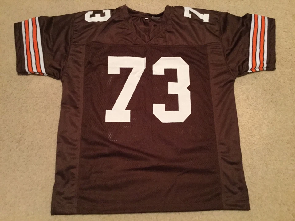 UNSIGNED CUSTOM Sewn Stitched Joe Thomas Old Style Brown Jersey - M L XL 2XL 3XL - Image 2 of 2