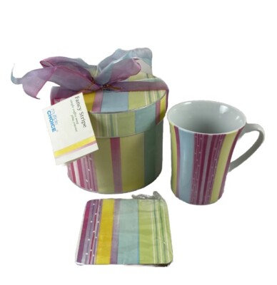 New Multiple Choice Single Coffee Mug & Coaster Set Fancy Stripe 1 U. S. Cup 4 