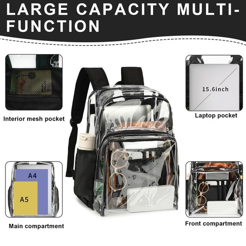 Transparent Backpacks See Through Backpack Clear Backpack Heavy Duty for Coll... - Picture 4 of 6