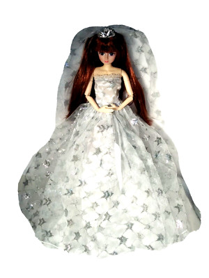 Beautiful Fashion Doll Dress White Wedding Gown with Crown & Veil Dresses Stars