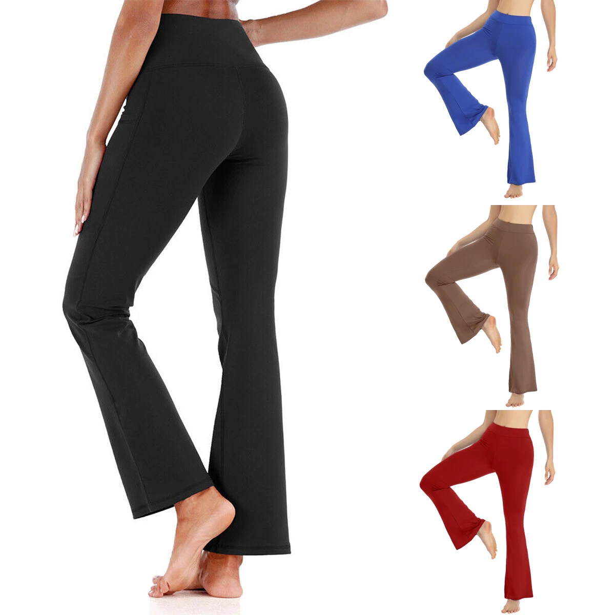 Women High Waist Yoga Pants Bootcut Flare Wide Leg Leggings with Pockets  Fitness