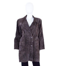 Ladies Savannah Suede Leather Car Coat Jacket - Chocolate Brown - Medium