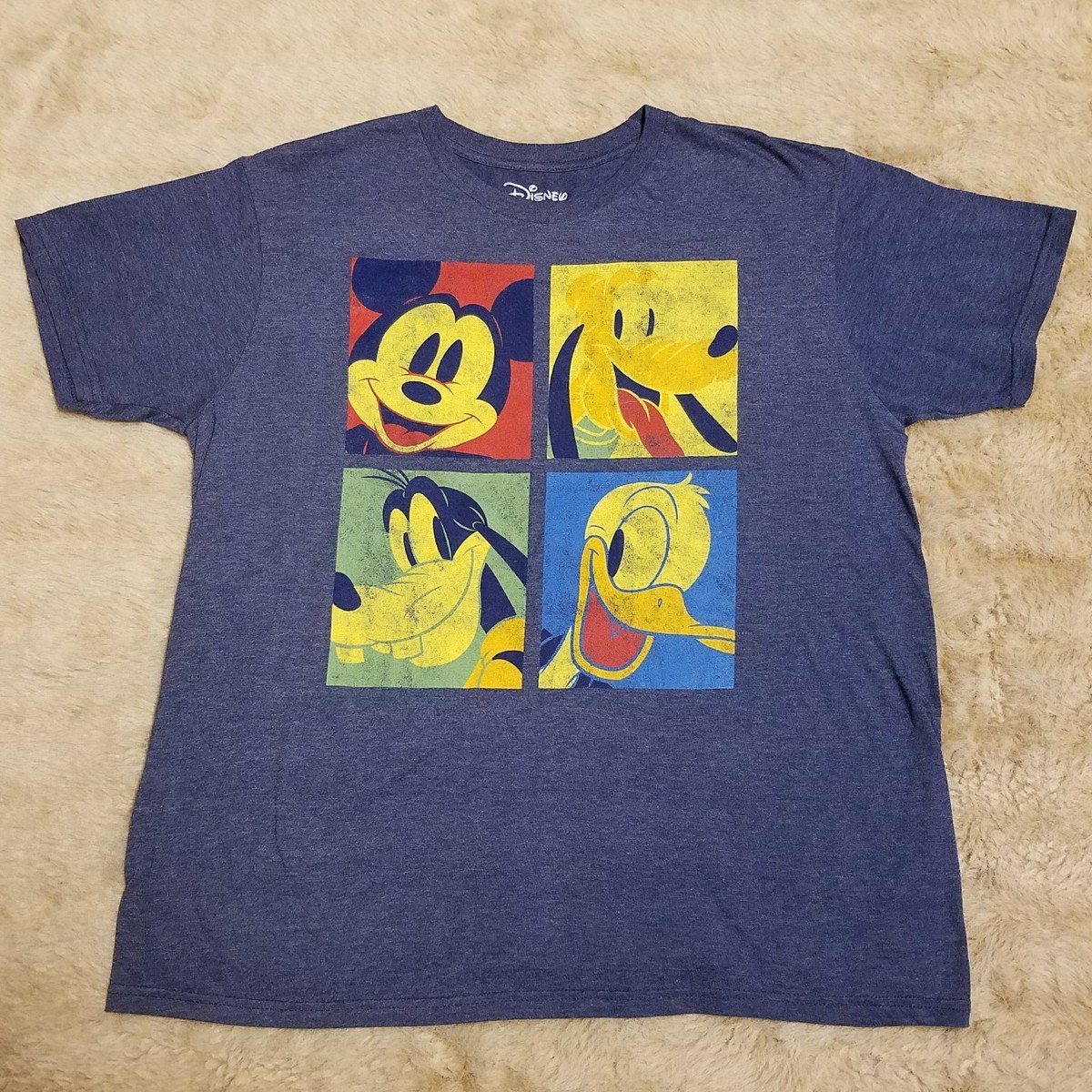 Disney Mickey Mouse Pluto Goofy Donald Duck 4 Squares Mens L