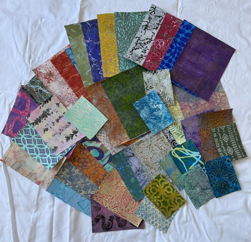 45 x Hand painted Art Craft cardmaking mixed media Geli print papers Journalling - Picture 3 of 7