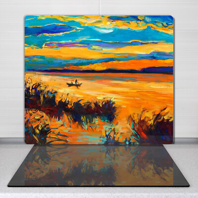 Glas Schneidebrett Küche Küche 60x52 Gemälde Fischer Himmel Sonnenuntergang