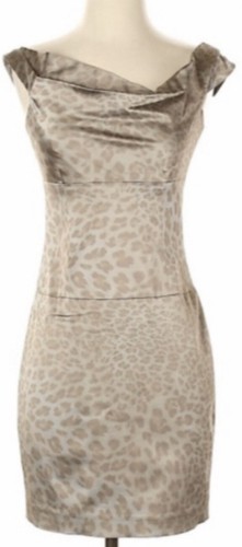 Black Halo Womens Size 4 Leopard Animal Jackie O Off Shoulder Mini Sheath Dress - Picture 2 of 10
