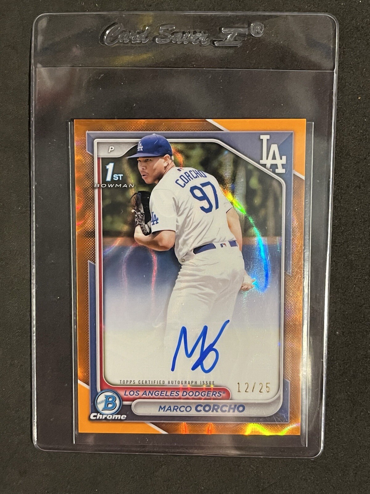 2024 BOWMAN CHROME MARCO CORCHO ORANGE LAVA  1ST AUTO /25 DODGERS SO