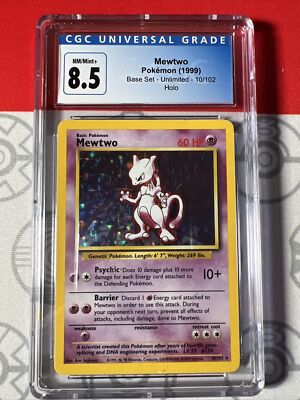 Mewtwo Pokemon Base Set 10/102 Holo Unlimited Rare CGC Graded 8.5