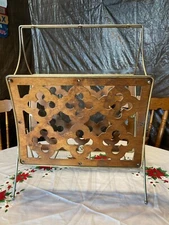 Fabulous Vintage Wooden and Metal 1960's Era Retro Magazine Rack