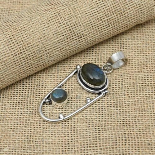 Belleza Piedra Labradorita 925 Plata de Ley Hecho a Mano Colgante - Imagen 3 de 4