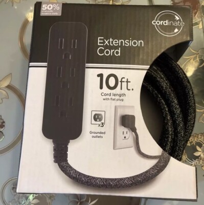 Cordinate by JASCO-10ft Outlet Extension Cord Green/White, 3 Grounded Outlets