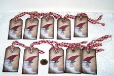 10-Christmas-Primitive-Handmade-Santa-Farmhouse-Prim-Linen Cardstock-Gift Tags