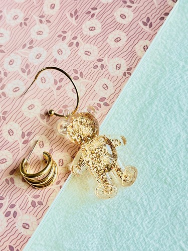 Asymmetric Foil Gold Cute Bear Cuff Gothic Retro Hoop Pierce Earrings Women Her - Picture 2 of 6