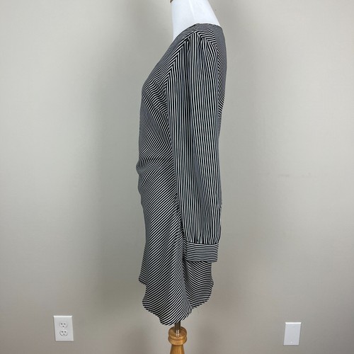 BB Dakota Dress Womens 4 Black White Striped Faux Wrap Mini Long Sleeve Ruffle - Picture 7 of 14