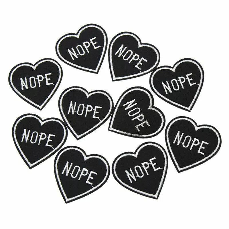 20x NOPE Heart Small Patch Embroidery Sew On Iron On Badge Fabric Craft Applique - Image 2 of 4